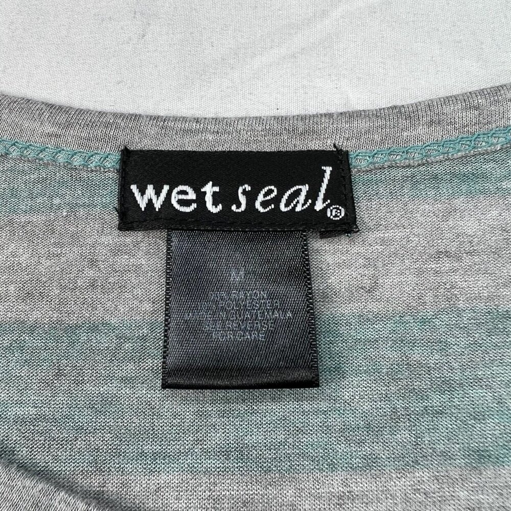 Wet Seal Blouse Womens Size Medium Blue Gray Striped 3/4 Sleeve - Picture 3 of 6